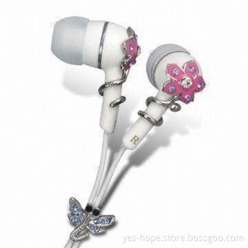 Earphones with Jewel Decorations and Fashionable Patterns, Available in Various Colors